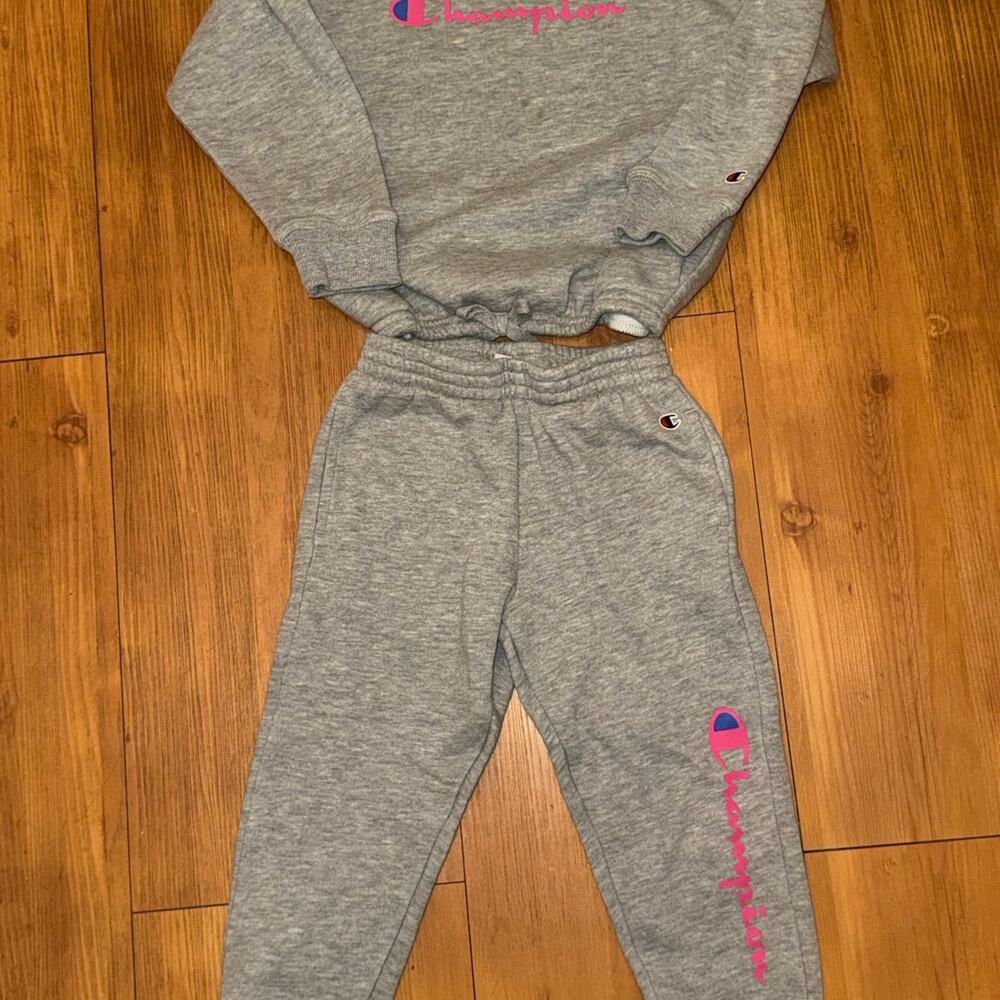 Champion Toddler Girls 2-Piece Fleece Jogger Set Gray/Pink Size 4T
